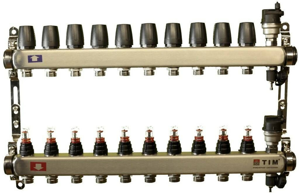 Коллекторная группа 11 контуров с расходомерами 1" * 3/4" E,с дренажными кранами и воздухоотводчиками #1