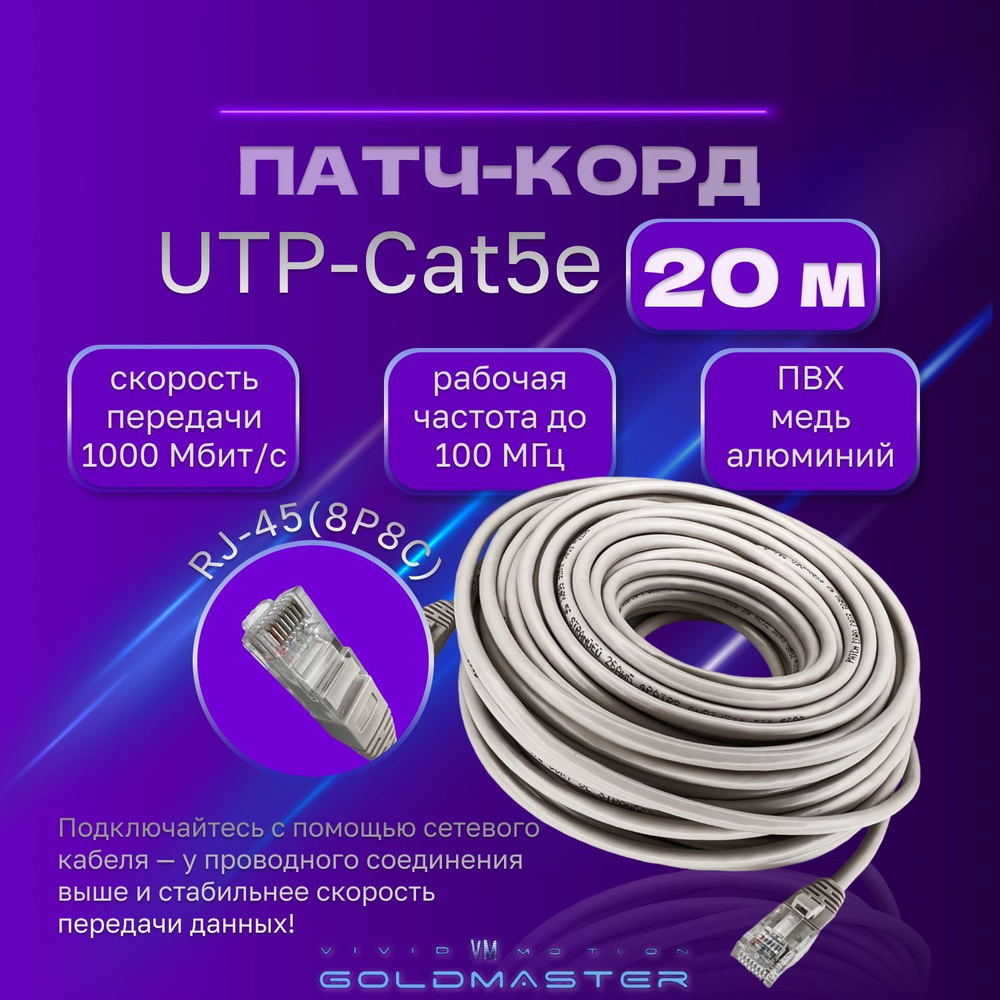 Кабель RJ-45 Ethernet VIVID VM MOTION GOLDMASTER LAN сетевой Ethernet,  серый, контакты blade с позолотой 03FU_RJ-45 Ethernet - купить по низкой  цене в интернет-магазине OZON (917270851)