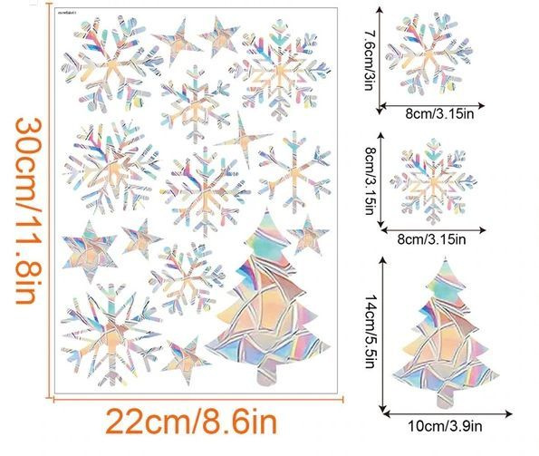 Ловец солнца "Снежинки и елка" - Радужные наклейки на окно с эффектом призмы Снежинки и елка  #1