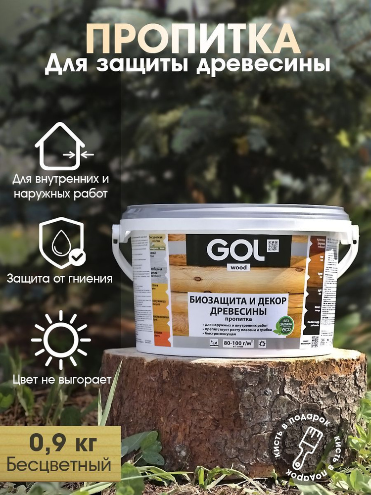 Пропитка для дерева акриловая, лак, антисептик декоративный GOL wood .