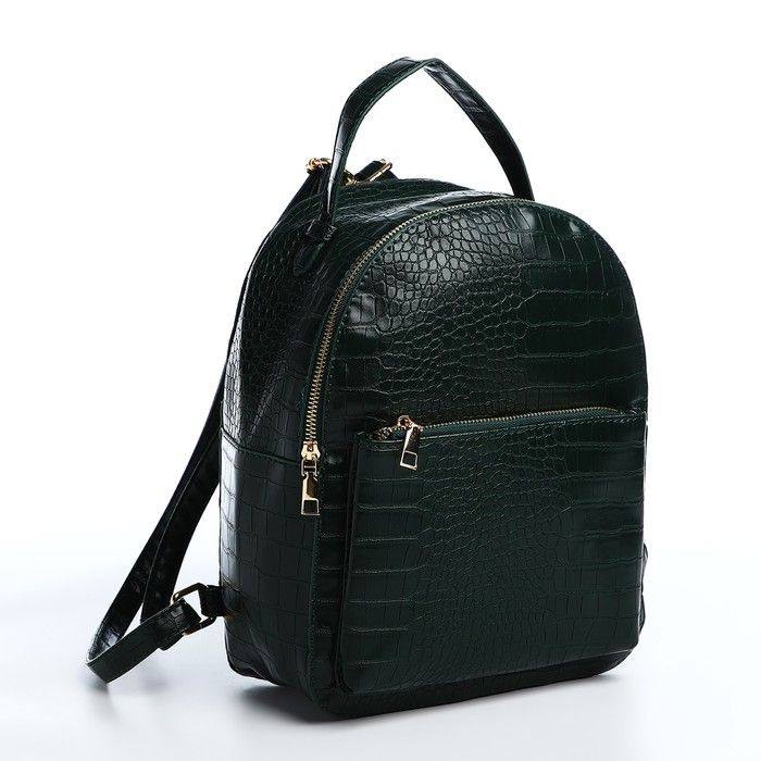 Рюкзак женский из искусственной кожи на молнии, 1 карман, цвет зелёный, 24х12х31 см  #1