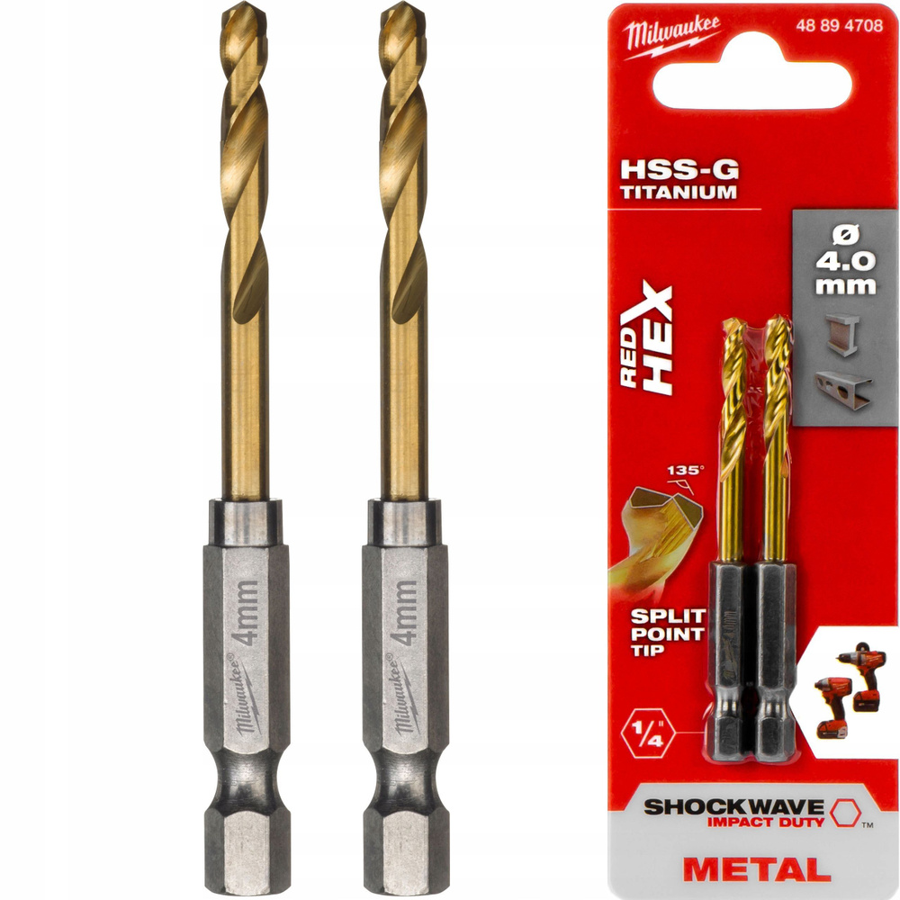 Сверло по металлу RedHEX HSS-G TiN (2 шт; 4х26х71.5 мм) Milwaukee #1