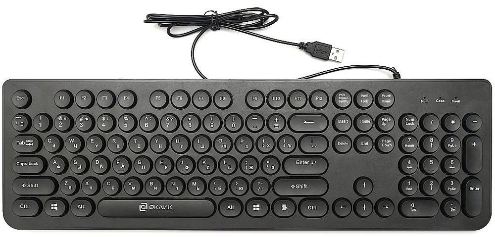 Клавиатура тонкая тихая проводная USB Oklick 400MR черный, slim