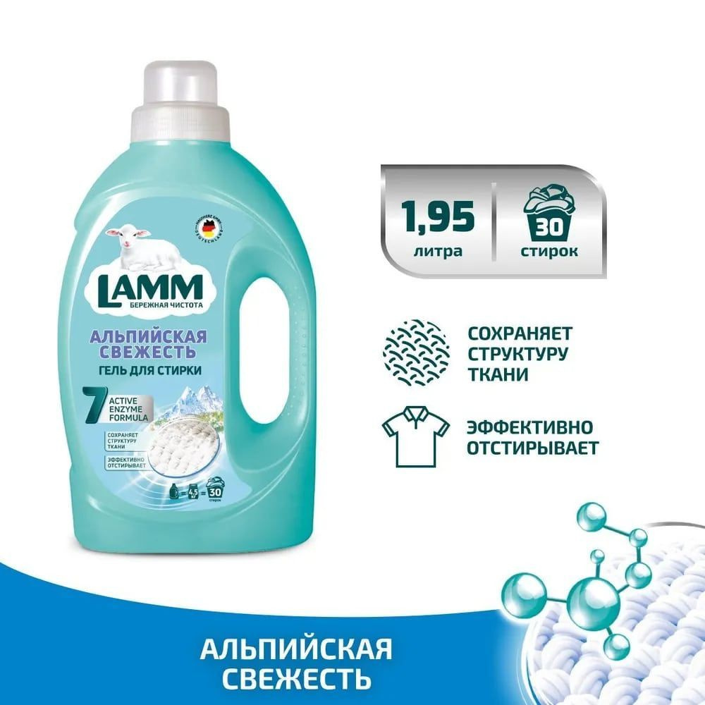 LAMM Альпийская свежесть гель для стирки белого белья бесфосфатный 30  стирок 1,95 л - купить с доставкой по выгодным ценам в интернет-магазине  OZON (1309976752)