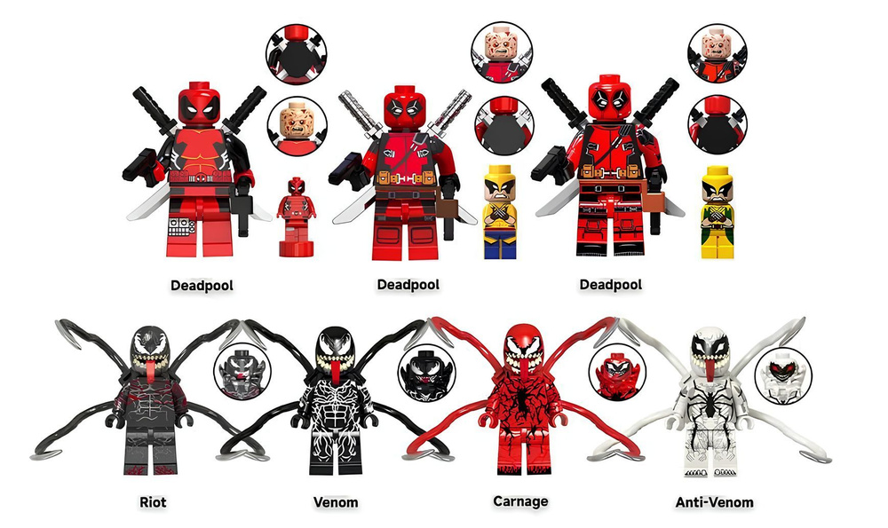 Набор минифигурок Веном Карнаж Дэдпул Райот / Venom Carnage Deadpool ...