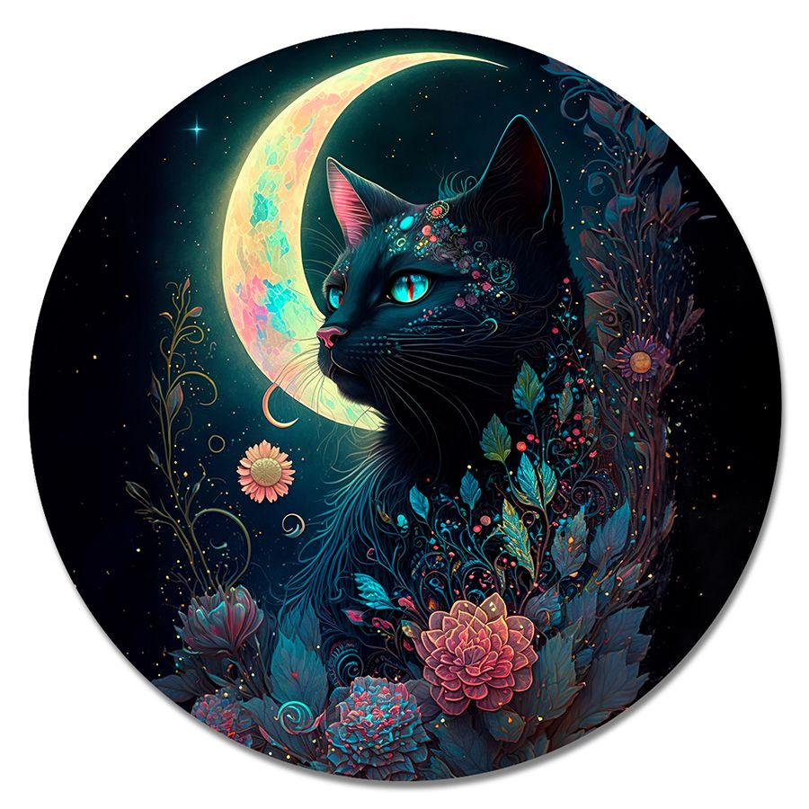 1088 Коврик для мышки компьютерной маленький Ночная кошка, d.20см ...