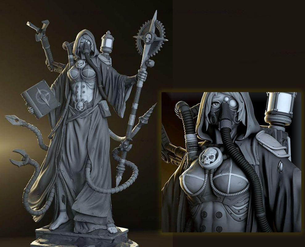 Tech Priest Enginseer, Adeptus Mechanicus, Дух Машины 100mm миниатюра для  DnD (ДнД) и других Настольных игр( НРИ, Варгеймов или РПГ), фентези тематика