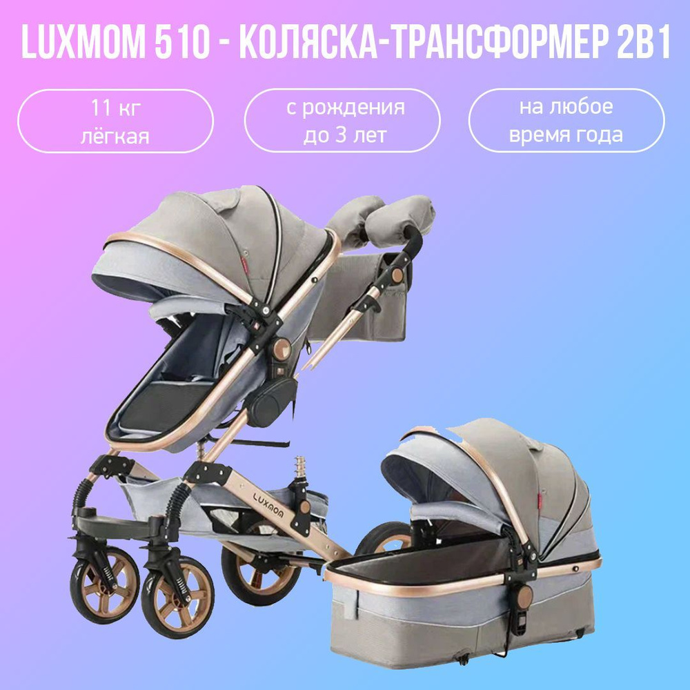 Детская коляска-трансформер 2 в 1 Luxmom 510, коричневый - купить с  доставкой по выгодным ценам в интернет-магазине OZON (1246311284)