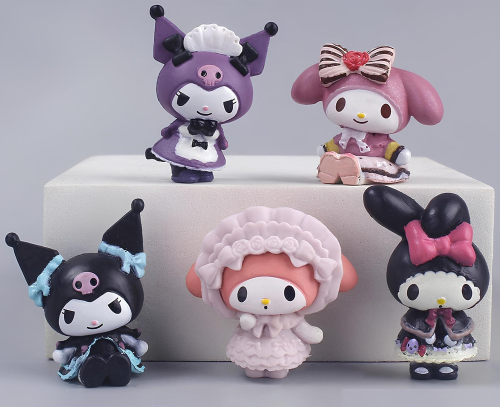 Набор фигурок Хеллоу Китти, Куроми Санрио, Синнаморолл, Пурин / Kuromi  Sanrio, Pompompurin, Cinnamoroll 5шт (4-5см, пакет)