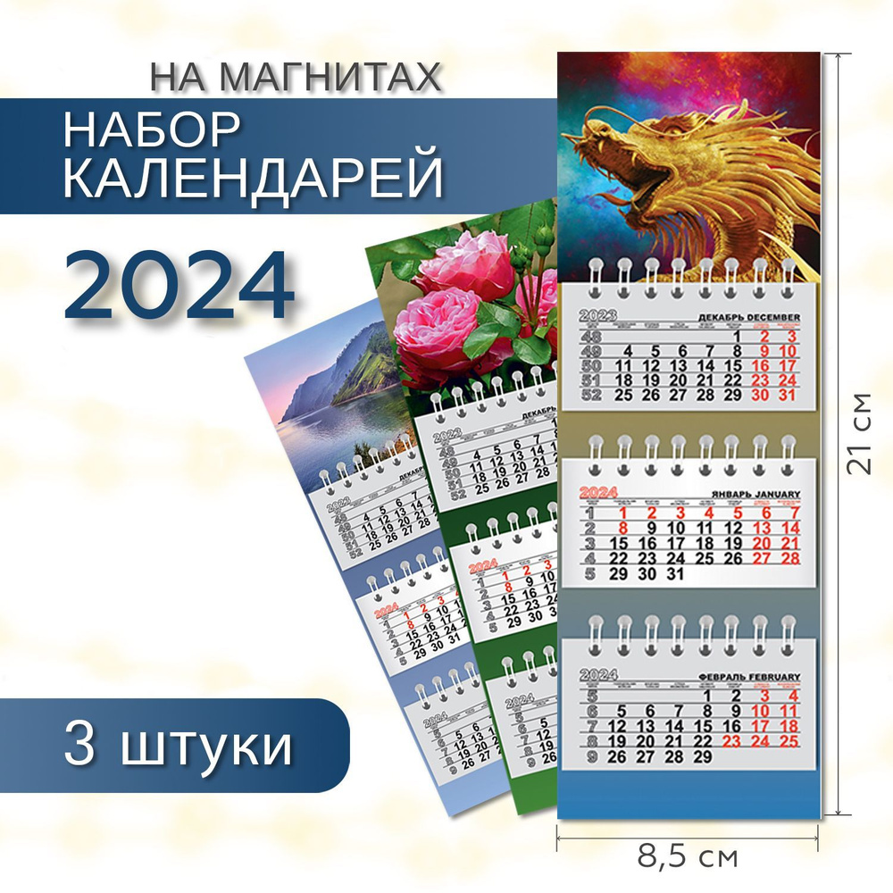 Календарь на магните отрывной на 2024 год ПОЛИНОМ МИКРО ТРИО 