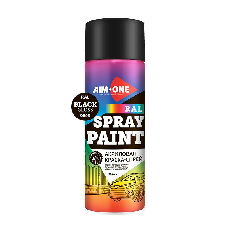 Краска Спрей Акриловая Распылитель SP-GB39 Черная Глянцевая AIM-ONE Acryl Spray Paint Black Gloss Баллончик #1