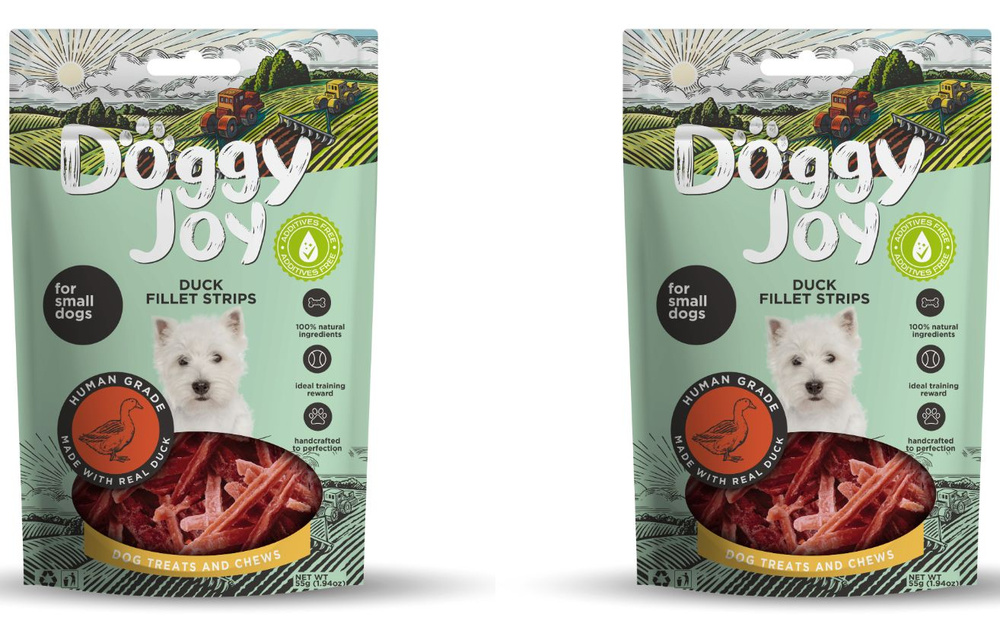 DOGGYJOY Лакомство для собак мелких пород Полоски из утиного филе, из мяса утки, 55 г, 2 уп  #1