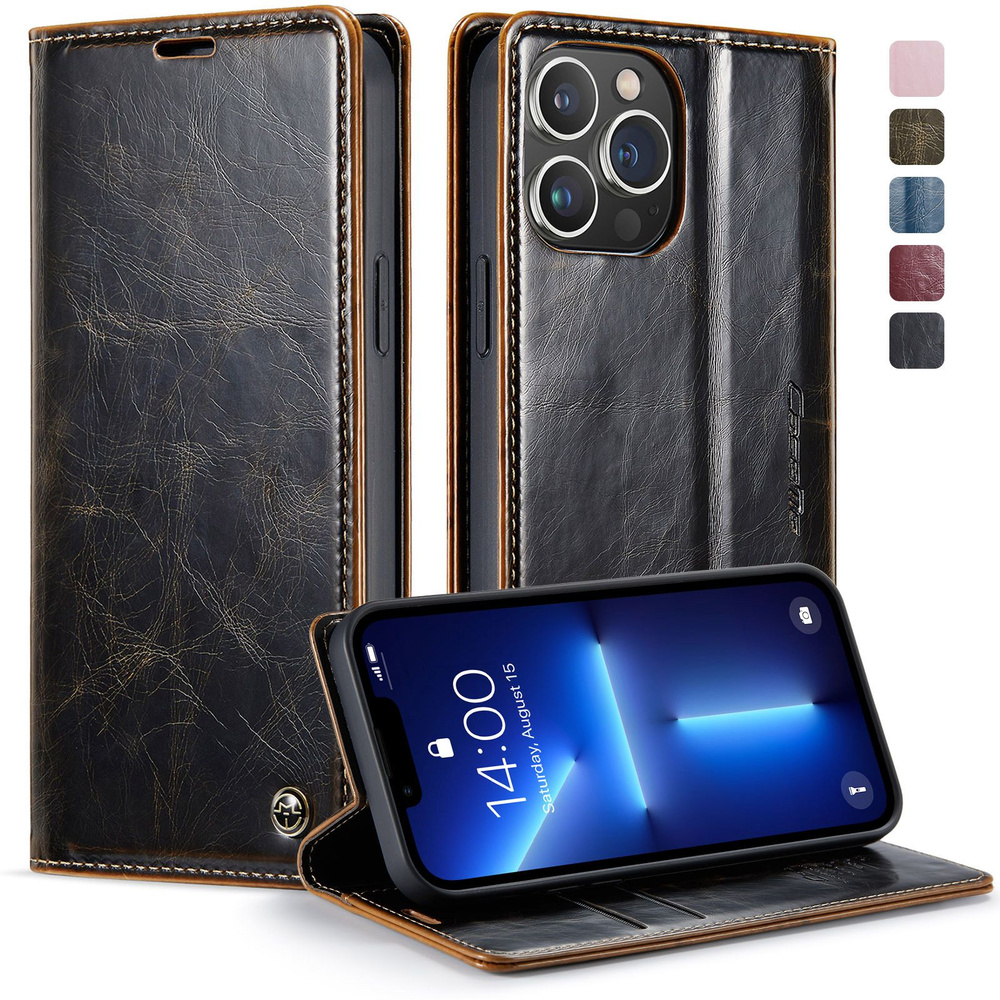 Caseme Кожаный книжка чехол для iPhone 13 Pro / Aйфон 13 про с визитницей из экокожи #1
