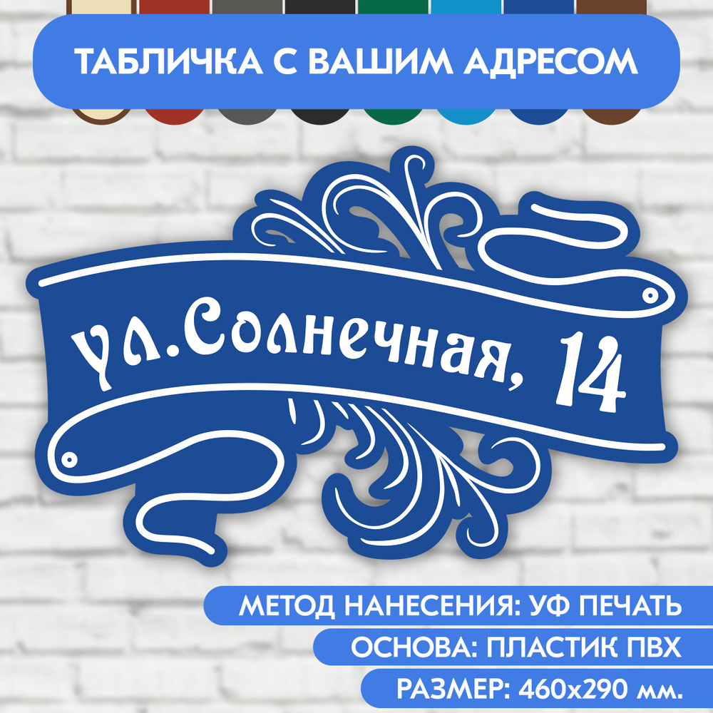 Адресная табличка на дом 460х290 мм. "Домовой знак", синяя, из пластика, УФ печать не выгорает  #1