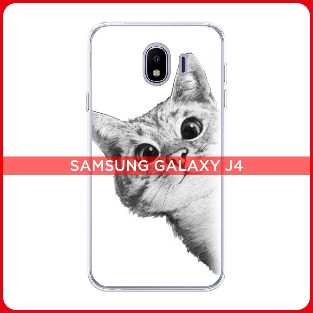 Силиконовый чехол на Samsung Galaxy J4 / Самсунг J4 2018 Кот рисунок  черно-белый - купить с доставкой по выгодным ценам в интернет-магазине OZON  (183997773)