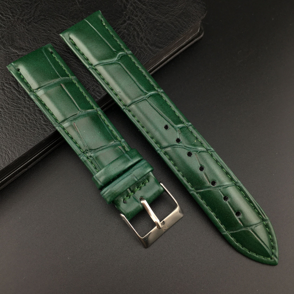 Ремешок для часов кожаный 20 мм зеленый, под рептилию, Nagata Leather ...