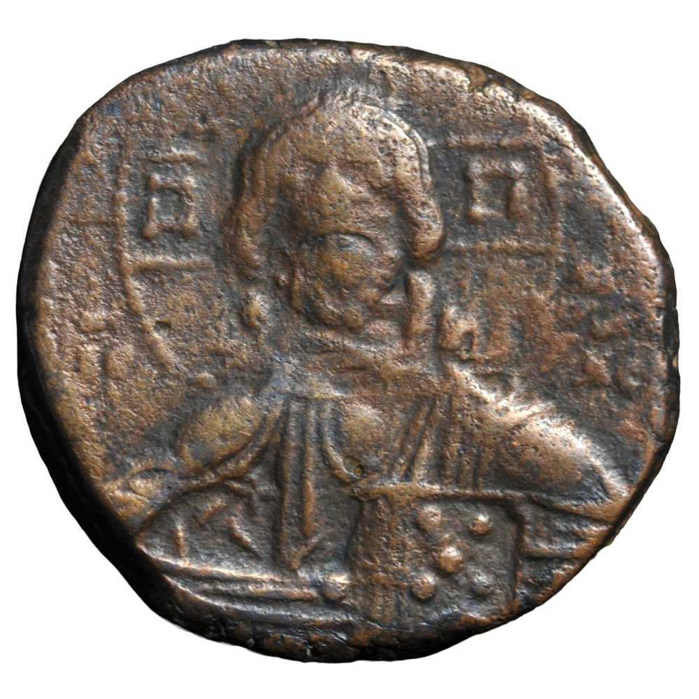 Древняя монета с Иисусом Христом фоллис Византийской империи, XI век ...