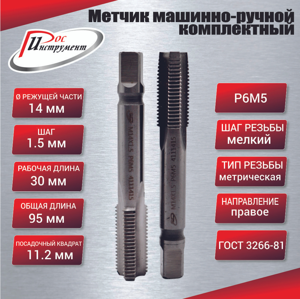 Метчик машинно-ручной М 14,0 х 1,5 комплектный 2 шт. ГОСТ 3266-81 Р6М5 -  купить с доставкой по выгодным ценам в интернет-магазине OZON (1294635023)