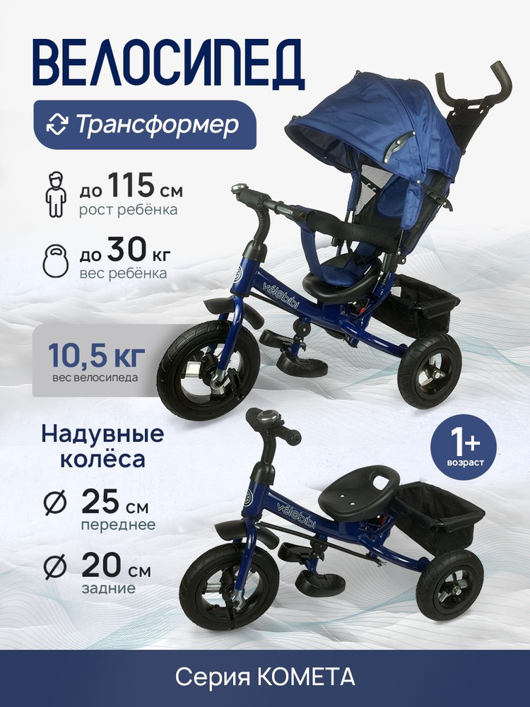 Велосипед трехколесный детский с корзиной и ручкой для родителя ...