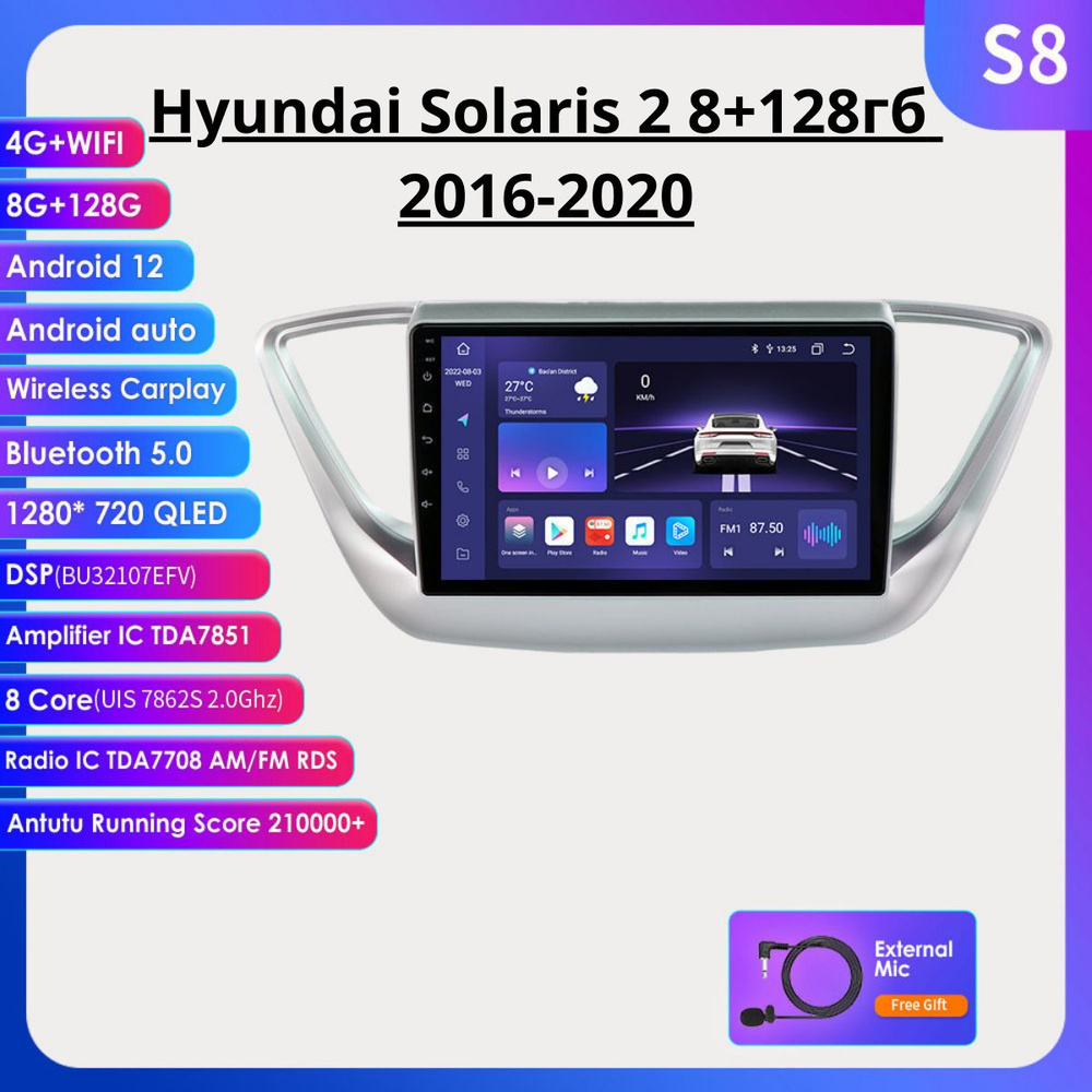 Автомагнитола Android 8Gb+128Gb / Hyundai Solaris 2017 - 2020 / 9 ...