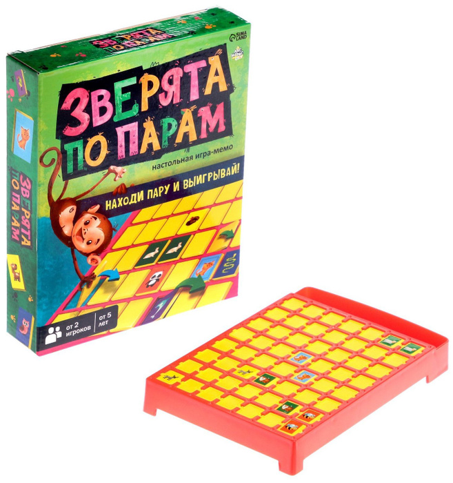 Настольная игра-мемо "Зверята по парам", мемори на память и внимание ...