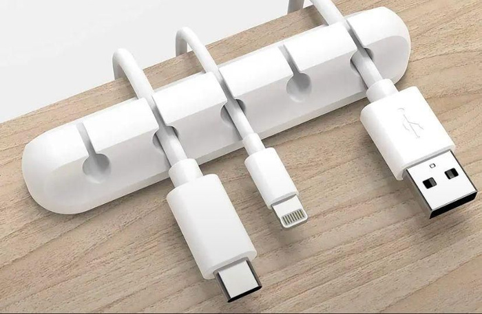 Держатель для проводов/зарядки силиконовый самоклеющийся на 5 проводов ...