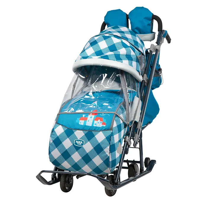 Санки коляска зимние "Ника детям 7-4" капри в клетку, НД7-4/4, Nika, вариант