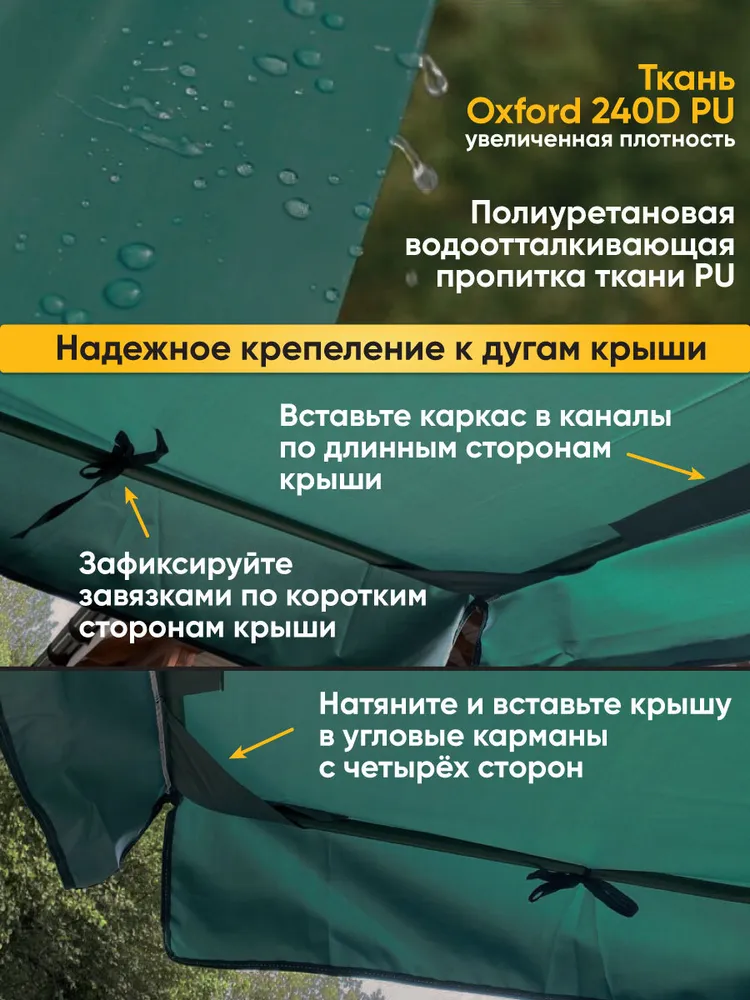 Водонепроницаемая крыша 198х148 см для садовых качелей Люкс-2 и других, ткань Оксфорд 240D, 198x148 см, фото 5