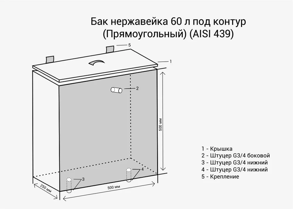 Бак под контур 60л Прямоуг (439 0,8мм), 60 л, фото 5