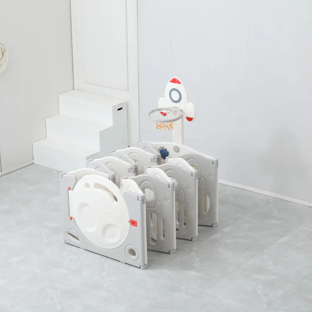Большой детский игровой манеж, комплекс UNIX Kids Supreme Space / Премиальный 160x160 из пластика, с ковриком, горкой, баскетбольным кольцом, для дома и улицы, серый, белый, 160x160, фото 5