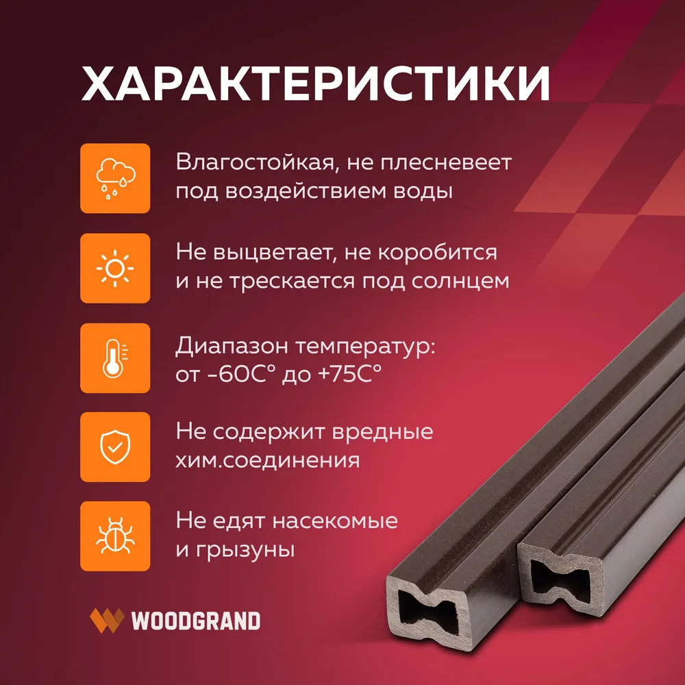 Лага монтажная из ДПК (полнотелая) 25*40 мм, 25x40 мм, фото 2