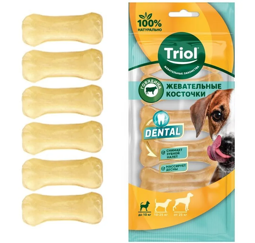 Косточки жевательные DENTAL, 5см, 48-72г (уп.6шт.) / лакомство для собак Triol, 72 г, фото 2