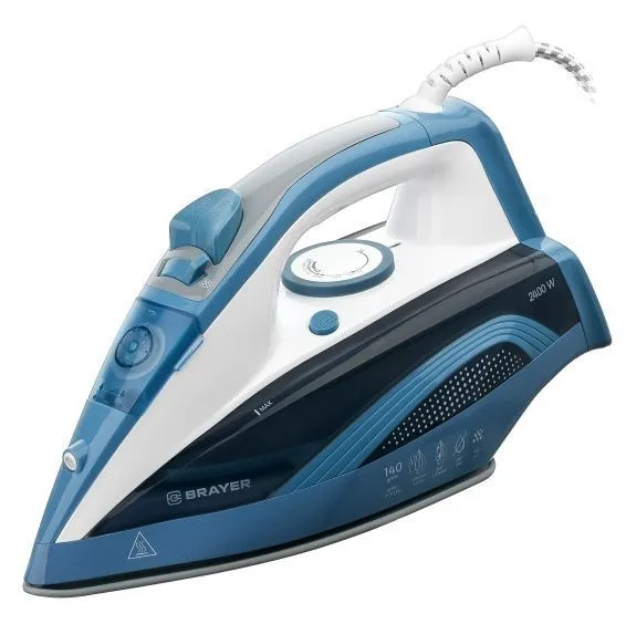 Утюг BRAYER BR4002 бытовой с керамической подошвой, пар 25 г/мин, мощность 2400 Вт, белый, 25 г, 2400 Вт
