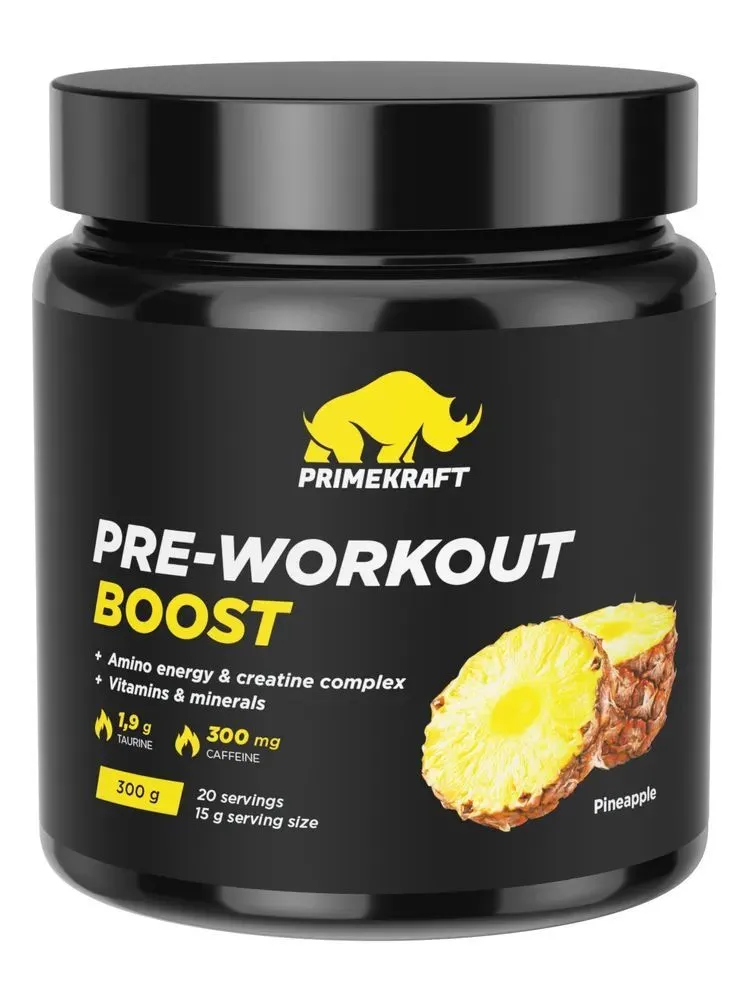 Предтренировочный комплекс Prime Kraft (Прайм Крафт) PRE-WORKOUT BOOST с аминокислотами - Ананас, банка 300 гр, 300 г, фото 4