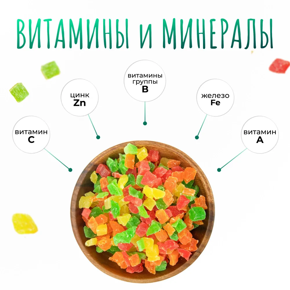 Цукаты ананаса (ананасовые), кубики микс, 1кг, 1 кг, фото 3