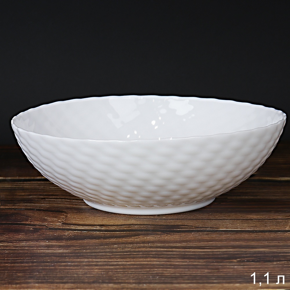 Салатник WHITE LILY фактурный, 1200 мл, диаметр 20 см, белый, стеклокерамика