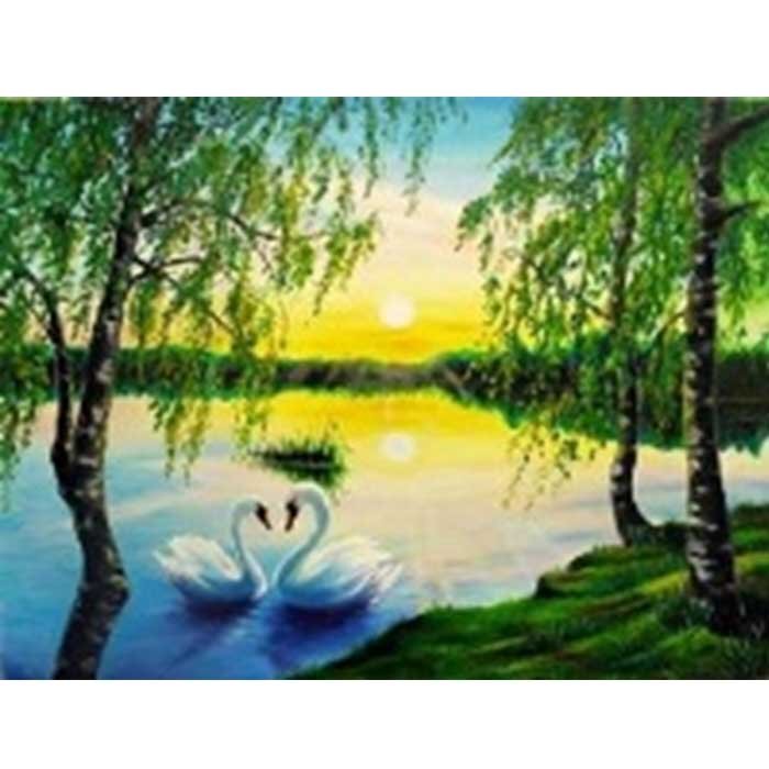 Алмазная мозаика на подрамнике, 40x50. Лебеди. Полное заполнение.