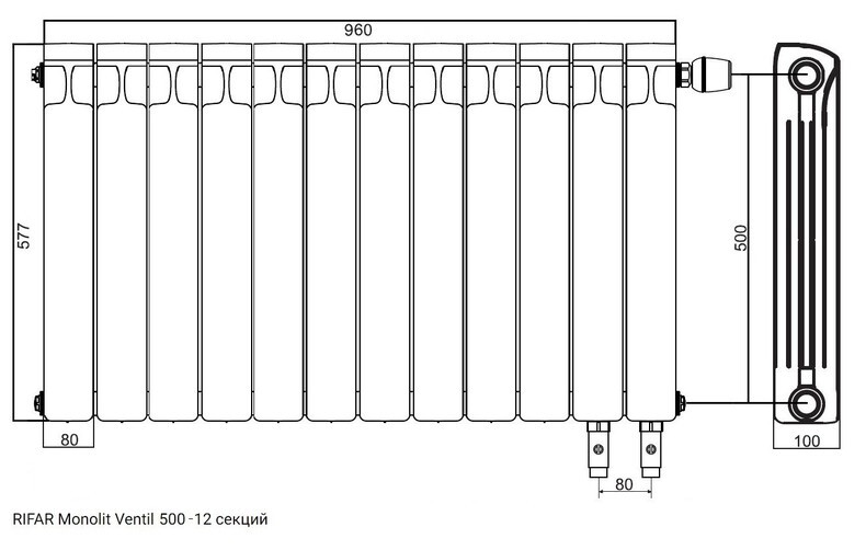 Диаметр подключения радиатора. Батарея Рифар монолит 12 секций. Батарея Рифар монолит 350 с нижним подключением габариты. Радиатор отопления Rifar Monolit 500. Радиатор биметаллический Rifar Base 500 схема.