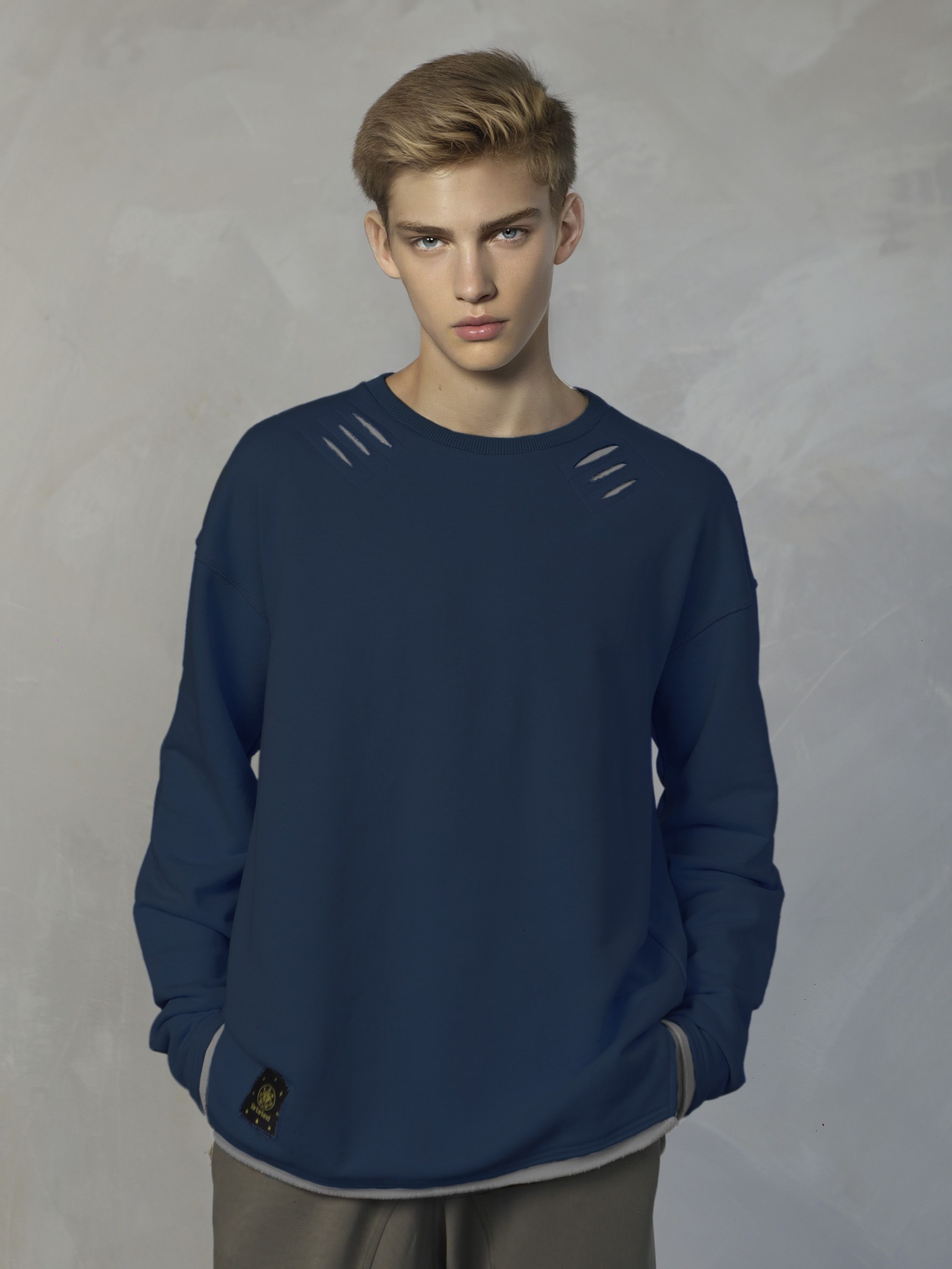 Лонгслив Мужской Tartarland синий Длинный, размер 52, 54 Футер