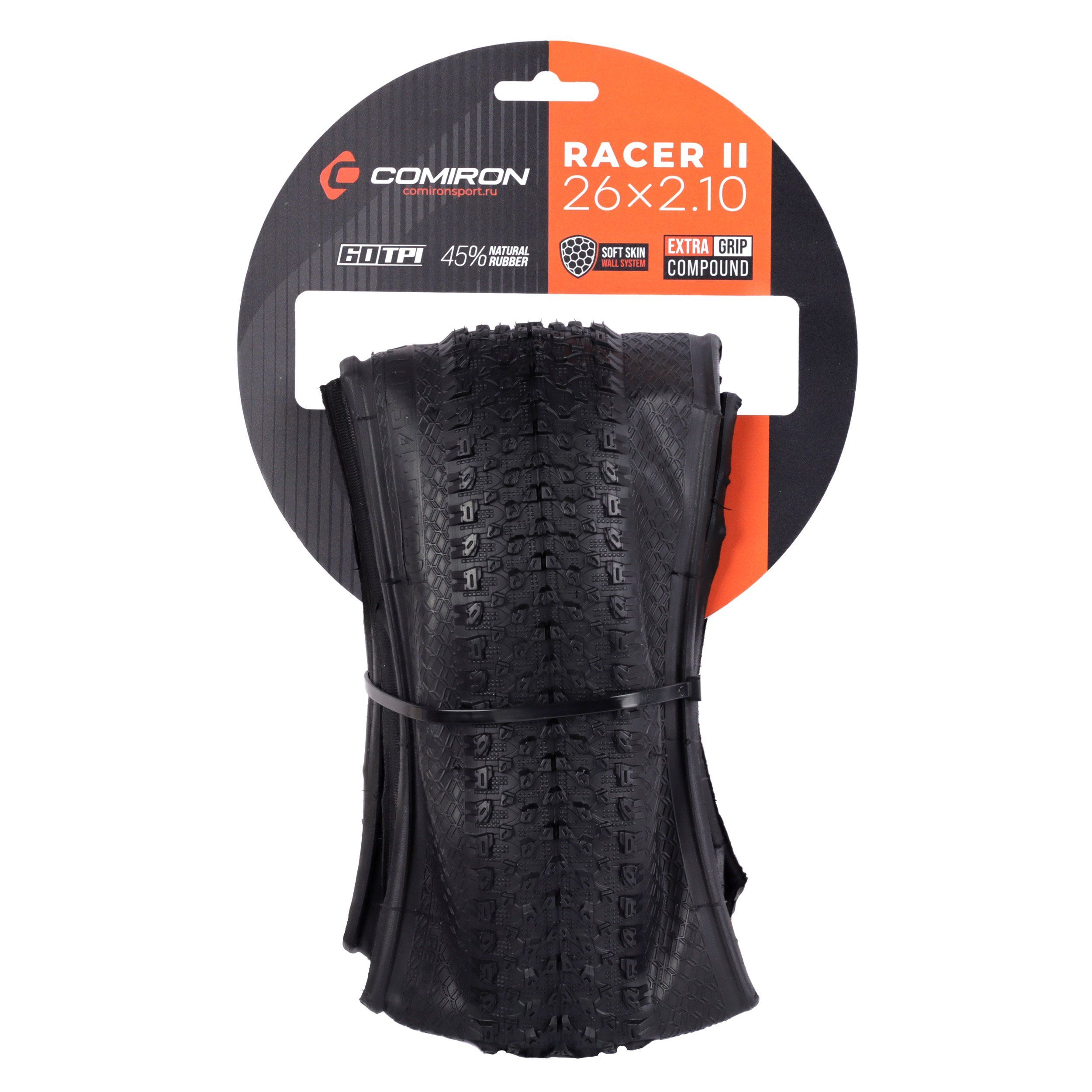 Покрышка велосипедная COMIRON Racer II 26 2.10, 60 TPI Soft Skin Extra Grip, кевларовая Покрышка велосипедная COMIRON Racer II 26 2.10, 60 TPI Soft Skin Extra Grip, кевларовая