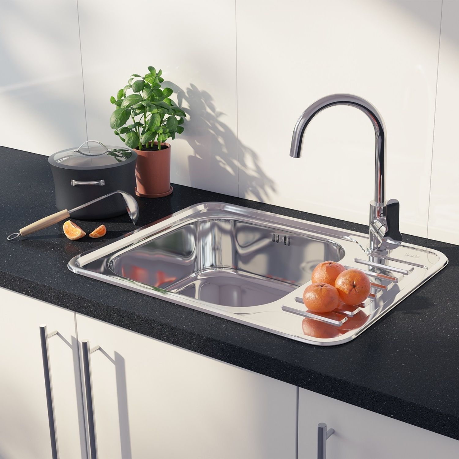 Фото товара на маркетплейсе ozon Мойка для кухни IDDIS, врезная, 65х50х17 см, нержавеющая сталь, крыло справа, глянцевая, Basic, BAS65PLi77