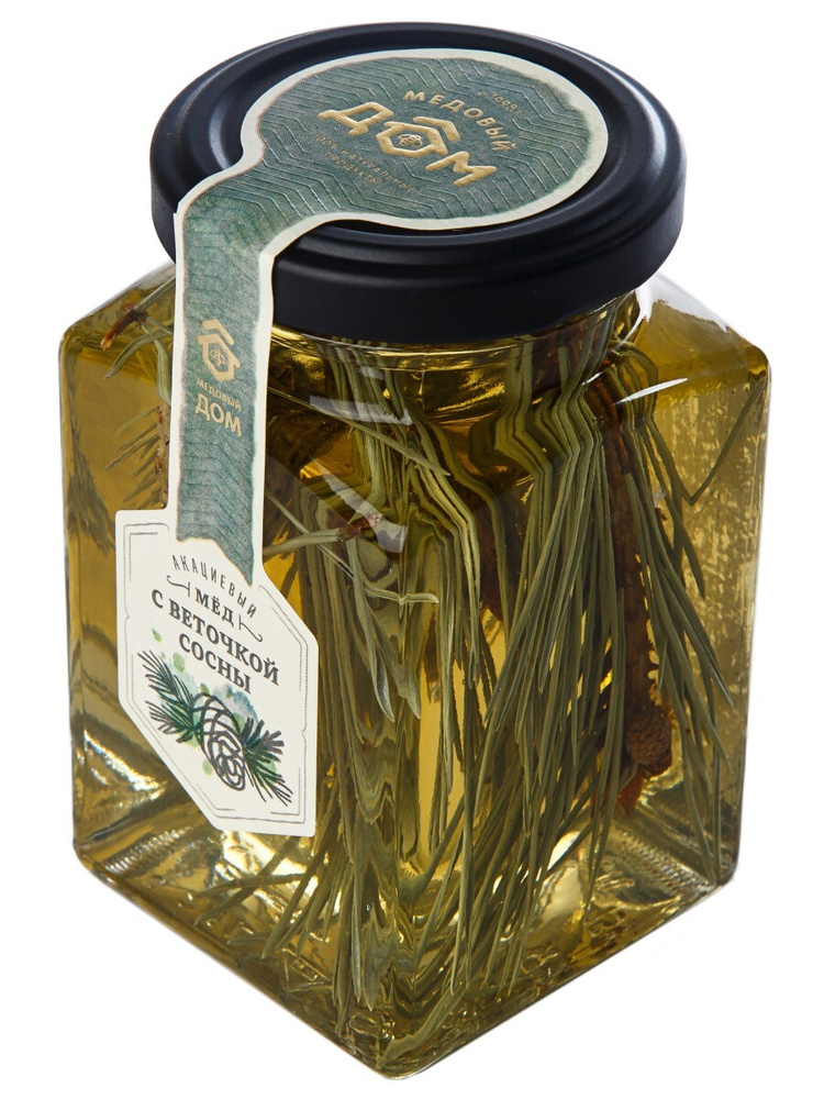 Мед натуральный акациевый с веточкой сосны "Медовый дом", стекло, 320 г.  #1