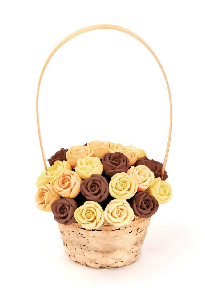 Корзинка из 27 сладких роз CHOCO STORY - Желтый, Оранжевый и Шоколадный микс из Молочного шоколада, 324 #1