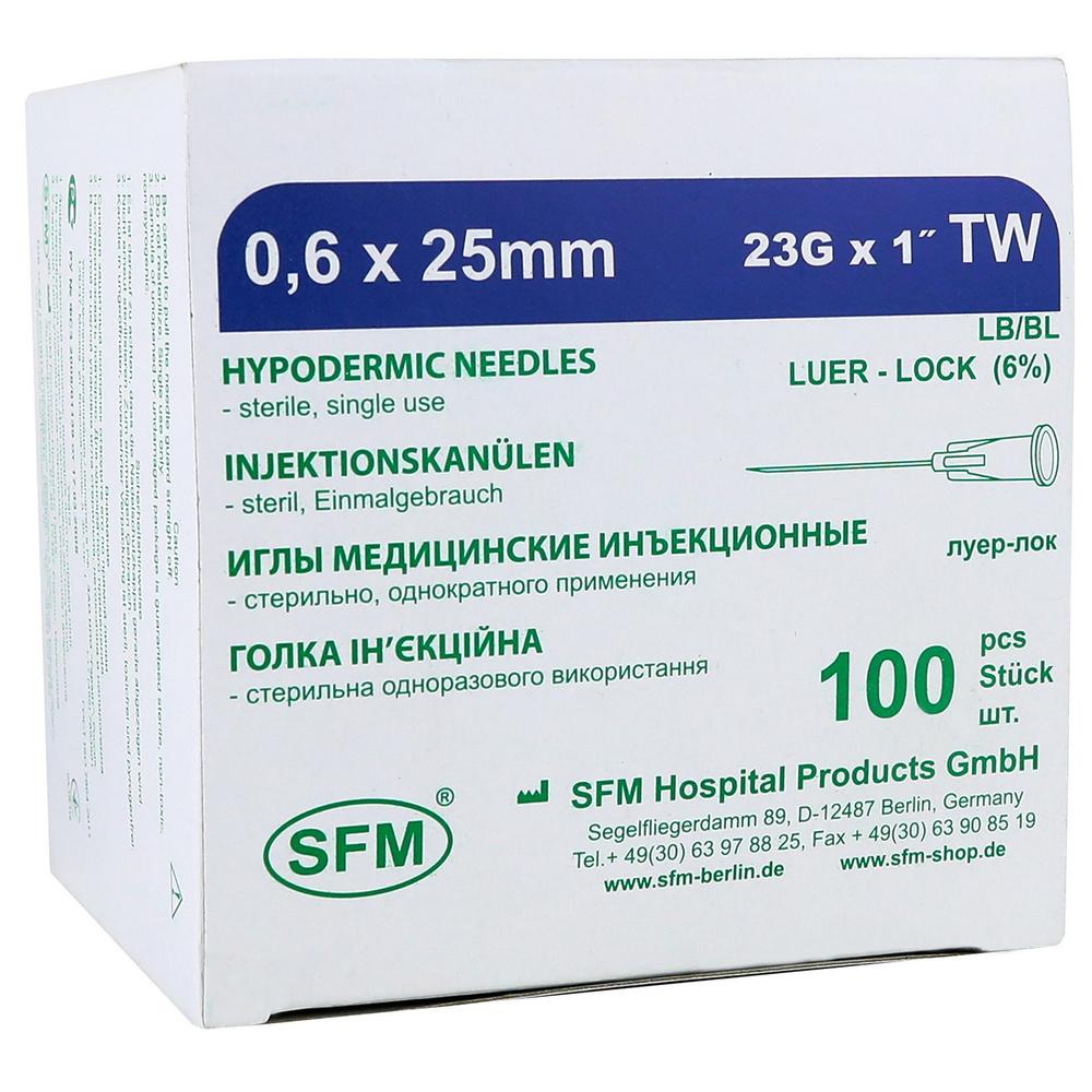 Игла инъекционная 23G (0,6 х 25 мм) SFM - 100 штук - купить с доставкой ...