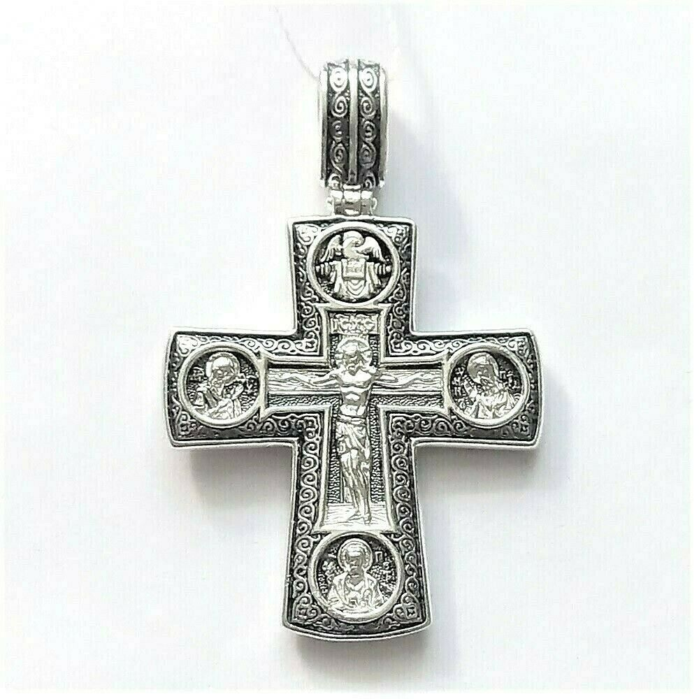 Серебряный крест большой мужской православный Иисус Христос Божья Мать ...