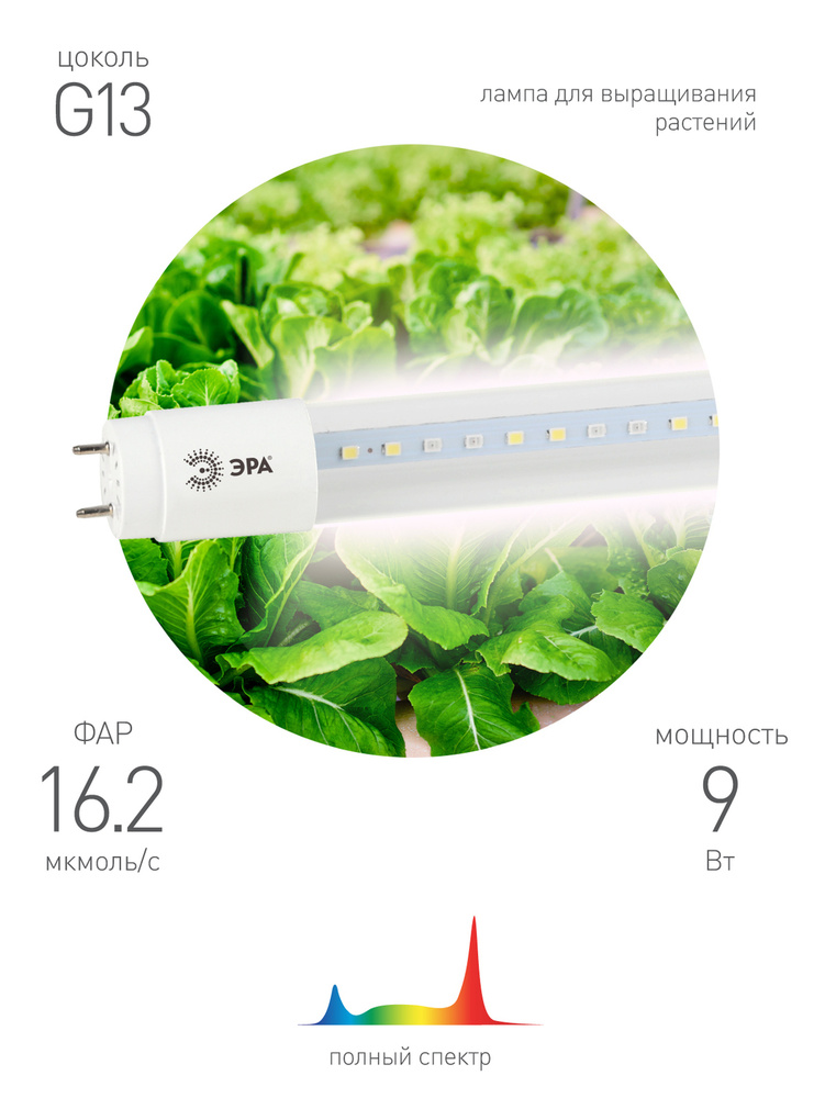 Фитолампа светодиодная полного спектра FITO-9W-Ra90-Т8-G13-NL ЭРА #1