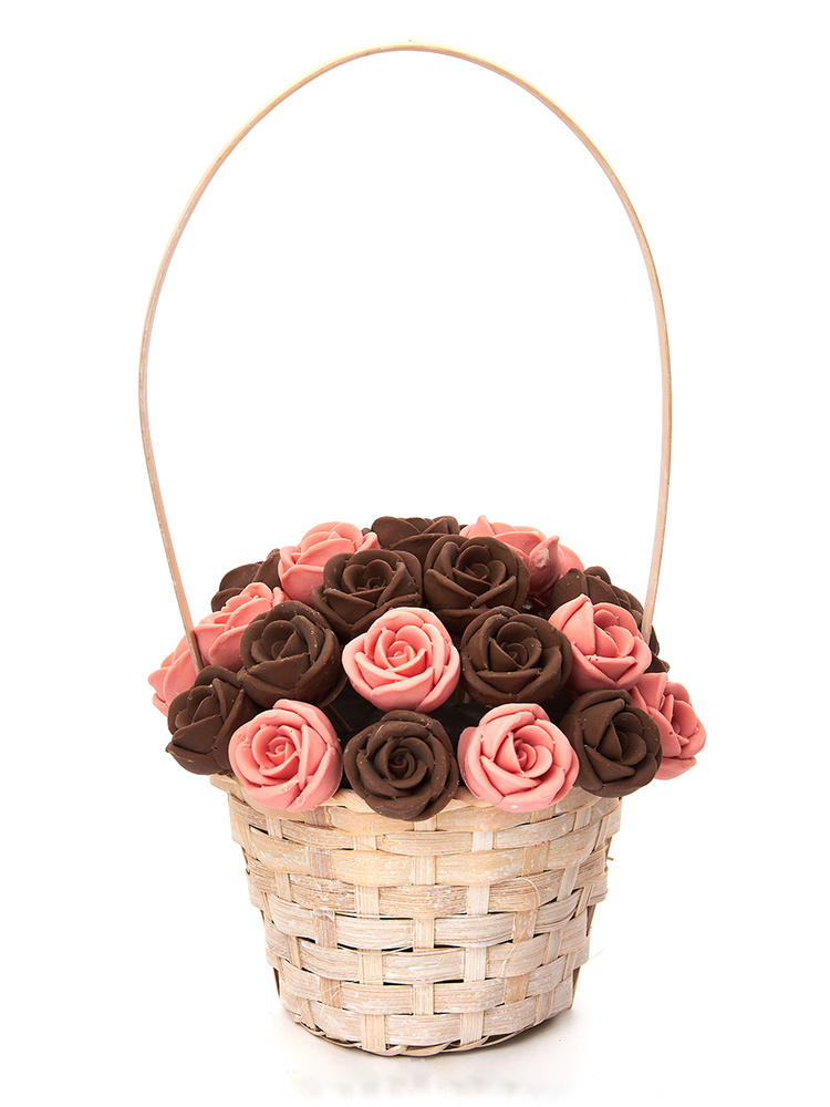 Корзинка из 27 шоколадных роз CHOCO STORY - Розовый и Коричневый микс из Бельгийского Молочного шоколада, #1