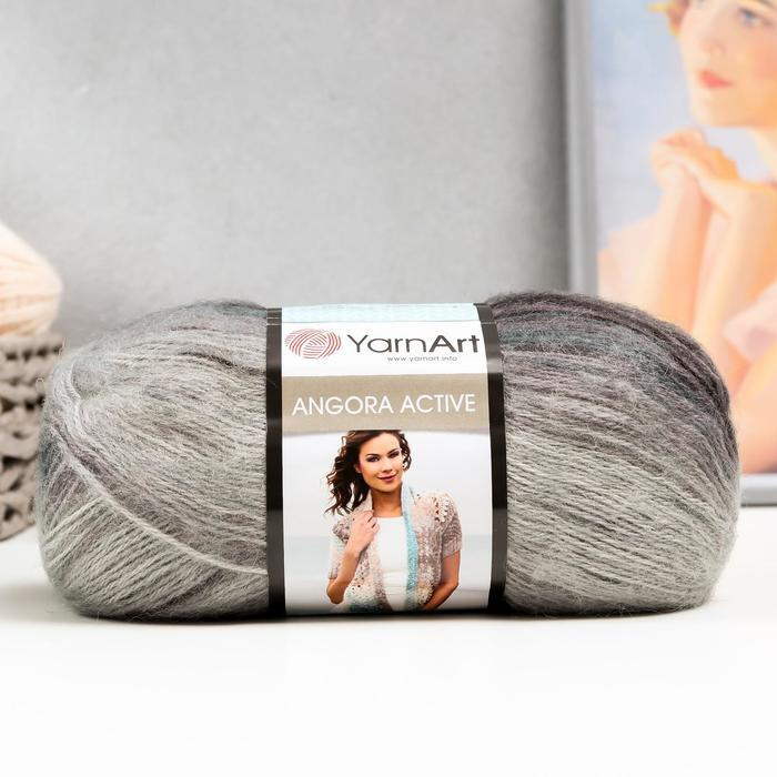 Пряжа для вязания YarnArt "Angora Active" 25% мохер, 75% акрил 500м/100гр, 840 чёрный-серый-морская волна #1