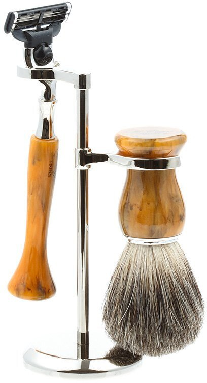 Бритвенный набор для мужчин: станок, помазок, подставка, желтый цвет ...