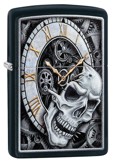 Зажигалка Zippo 29854 бензиновая Skull Clock Design Black Matte #1